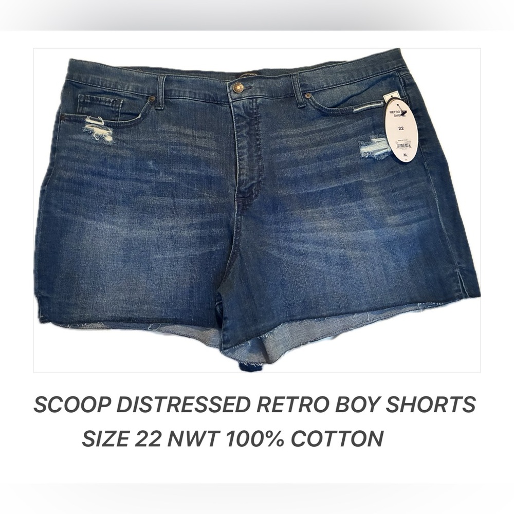 Distressed Retro Blue Boy Shorts Size 22. NWT. 99% Cotton